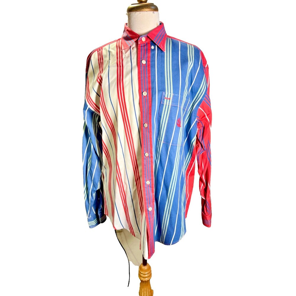 Nautica Oxford Shirt Size M Vintage Men's 90's Striped Preppy Thrifted Finds Top